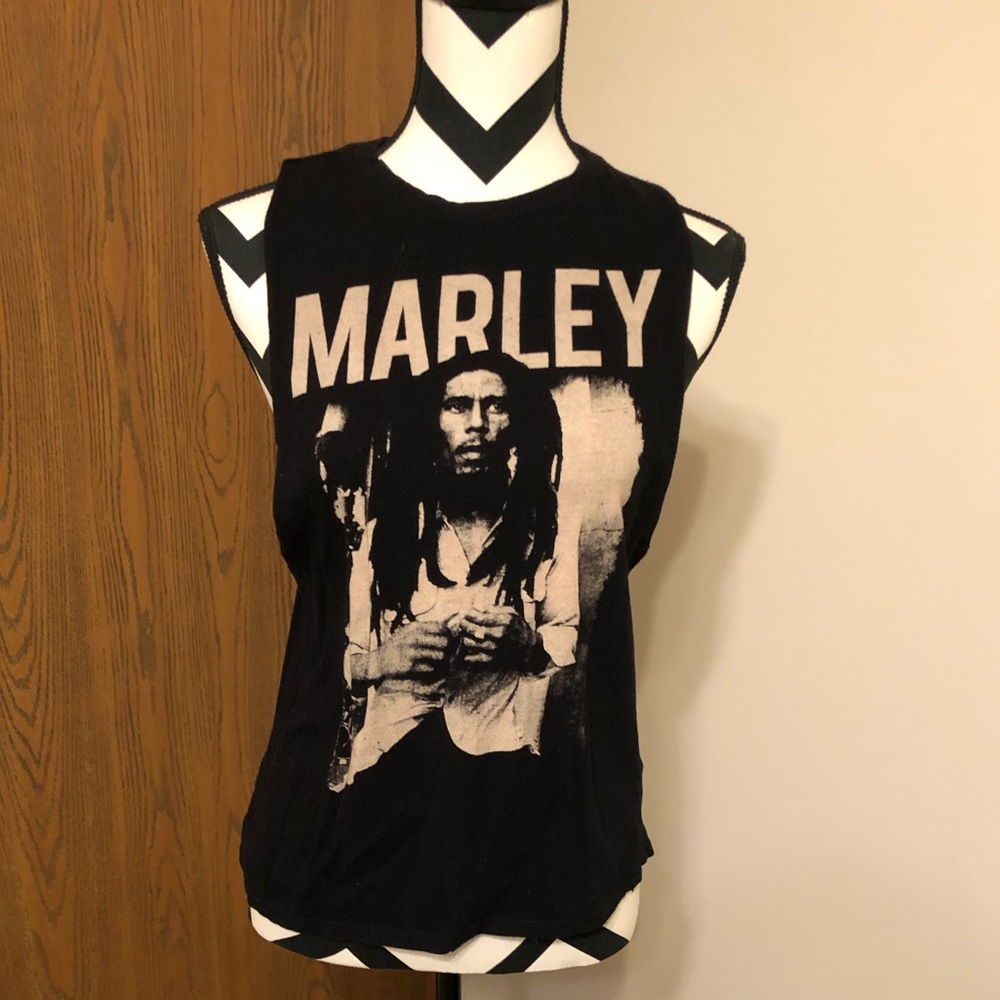 A cutoff Bob Marley shirt.